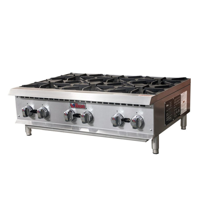 Ikon IHP-6-36 36" 6-Burner Stainless Steel Countertop Hot Plate with Manual Control - 150,000 BTU