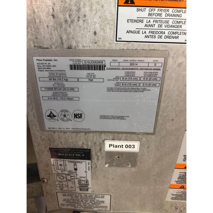 (USED) Pitco SG14S 40 Lb. Natural Gas Floor Fryer - 110,000 BTU