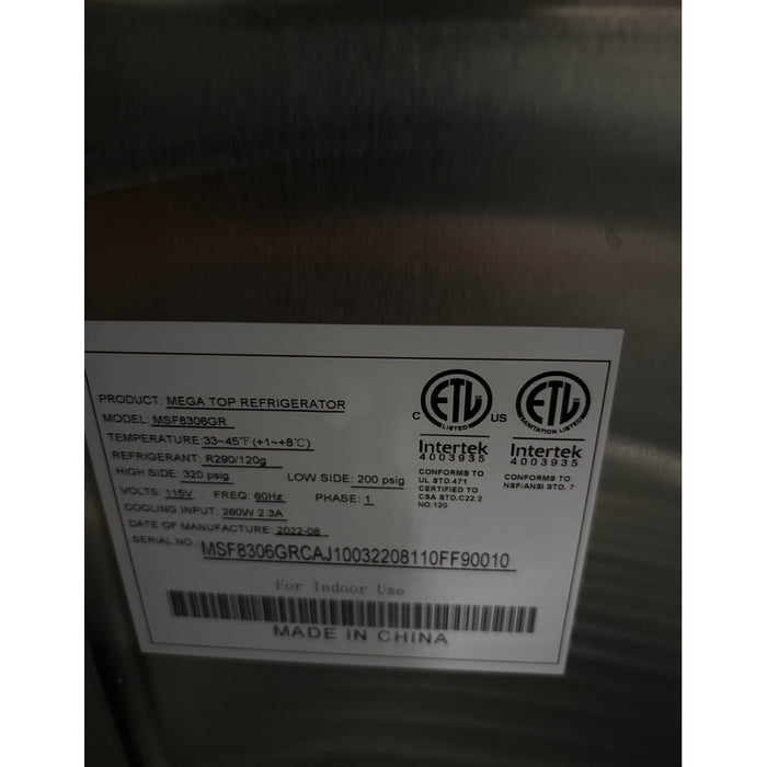 (USED) Atosa MSF8306 48" Mega Top 2-Door Sandwich Prep Table