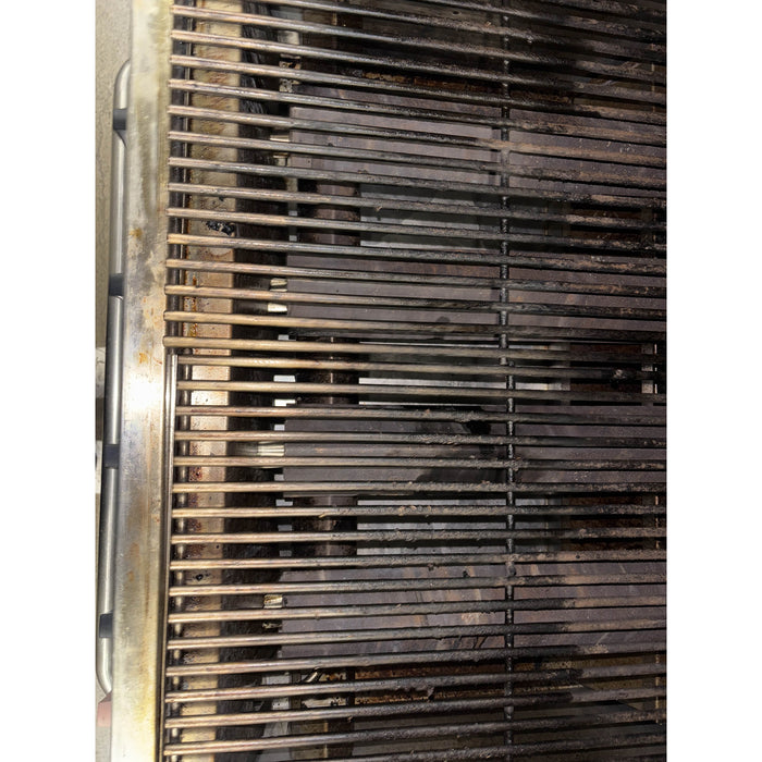 Close-up of a metal grate with horizontal slats