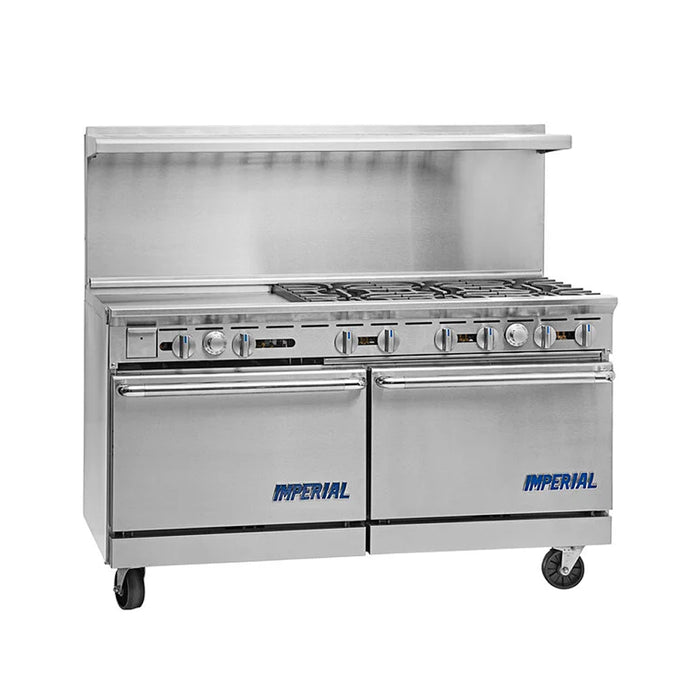 Imperial Range Pro IR-6-G24 60" Natural Gas 6-Burner Commercial Range With 24" Griddle and Standard Ovens - 302,000 BTU