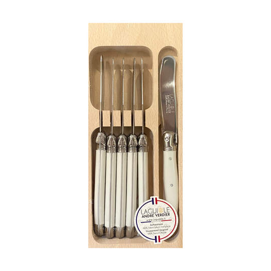 Laguiole By Andre Verdier Debutant 6.75" Paté / Butter Knife Set in Wood Box - 6/Set, White
