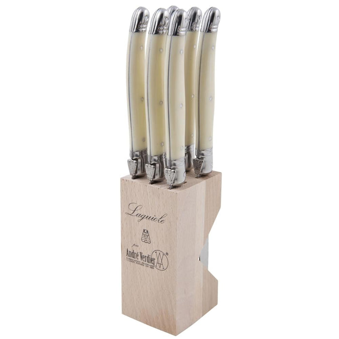 Laguiole By Andre Verdier 4.25" 6-Piece Ivory Steak Knife Set with Knife Block