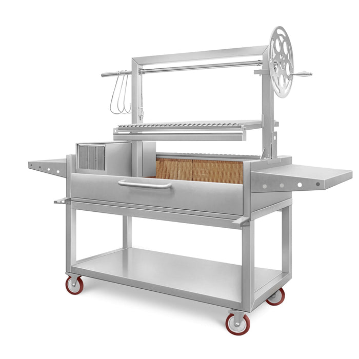 Nella 50" Argentine-Style Open Fire Wood & Charcoal BBQ Grill with 2 Side Tables & 1 Cooking Grate - LALP GRAR50