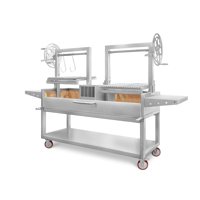 Nella 65" Argentine-Style Open Fire Wood & Charcoal BBQ Grill with 2 Side Tables & 2 Cooking Grate - LALP GRAR65