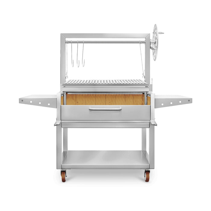 Nella 38" Argentine-Style Open Fire Wood & Charcoal BBQ Grill with 2 Side Tables & 1 Cooking Grate - LALP GRSM38