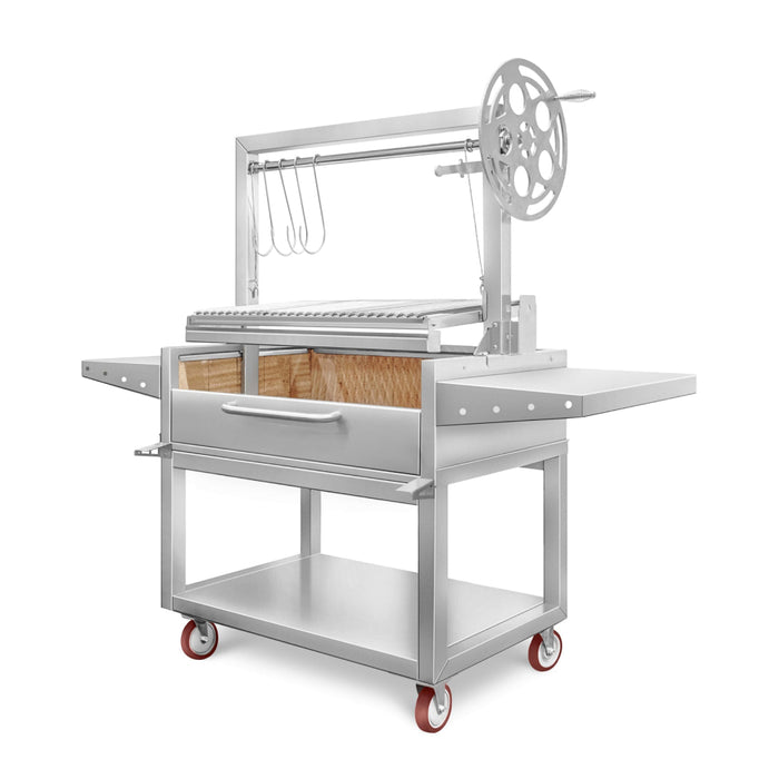 Nella 38" Argentine-Style Open Fire Wood & Charcoal BBQ Grill with 2 Side Tables & 1 Cooking Grate - LALP GRSM38