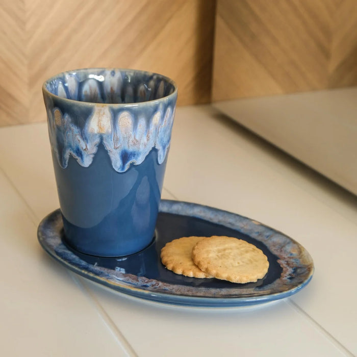 Costa Nova 7.75" x 5.4" Grespresso Denim Blue Oval Stoneware Saucer Plate - 6/Case - LSP201-DEN