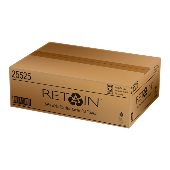 Merfin 25525 600' Roll 2-Ply White Center Pull Paper Towel - 6/Case