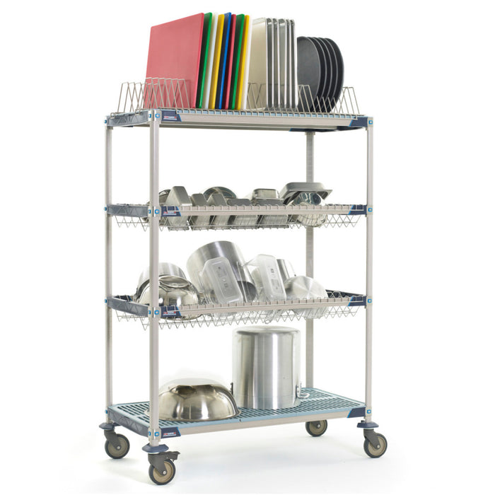 MetroMax 24" x 48" x 74" Mobile Polymer Drying Rack Shelf Kit with 2 Drop-Ins, 1 Tray Rack & 1 Bulk Shelf - 900 Lbs. - PR48VX3