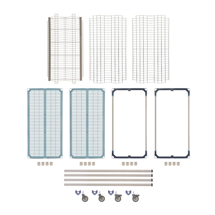 MetroMax 24" x 48" x 74" Mobile Polymer Drying Rack Shelf Kit with 2 Drop-Ins, 1 Tray Rack & 1 Bulk Shelf - 900 Lbs. - PR48VX3