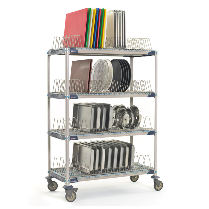 MetroMax 24" x 48" x 74" Mobile Polymer Drying Rack Shelf Kit with 2 Tray Racks & 2 Pan Racks - 800 Lbs. - PR48VX4