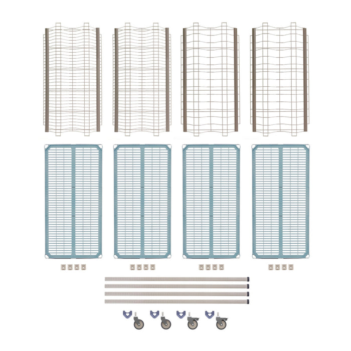 MetroMax 24" x 48" x 74" Mobile Polymer Drying Rack Shelf Kit with 2 Tray Racks & 2 Pan Racks - 800 Lbs. - PR48VX4