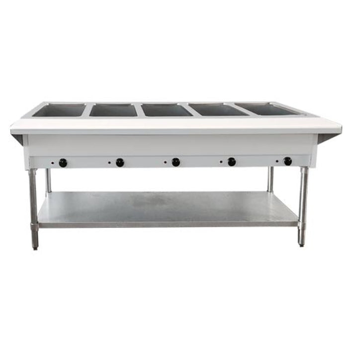 Nella 46648 72" Electric Open Well Steam Table with 5-Pan Tray, Cutting Board, and Adjustable Undershelf - 240V