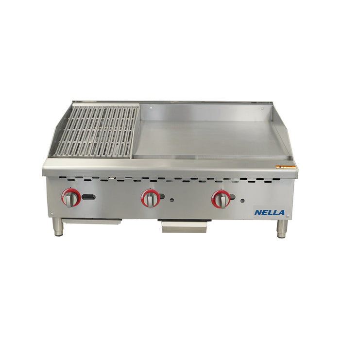 Nella 36" Stainless Steel Gas Countertop Charbroiler and Griddle Combo - 95,000 BTU - 48296