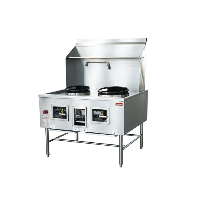 Nella 47.5" Natural Gas 2-Chamber Wok Range with One 13" Ring, One 16" Ring, Backsplash, and Faucet - 220,000 BTU - 48413