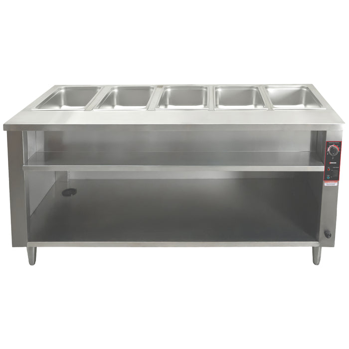Nella 72" Electric Open Well Steam Table with 5-Pan Tray, Cutting Board, and Undershelf - 240V - 48790