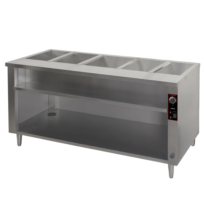 Nella 72" Electric Open Well Steam Table with 5-Pan Tray, Cutting Board, and Undershelf - 240V - 48790