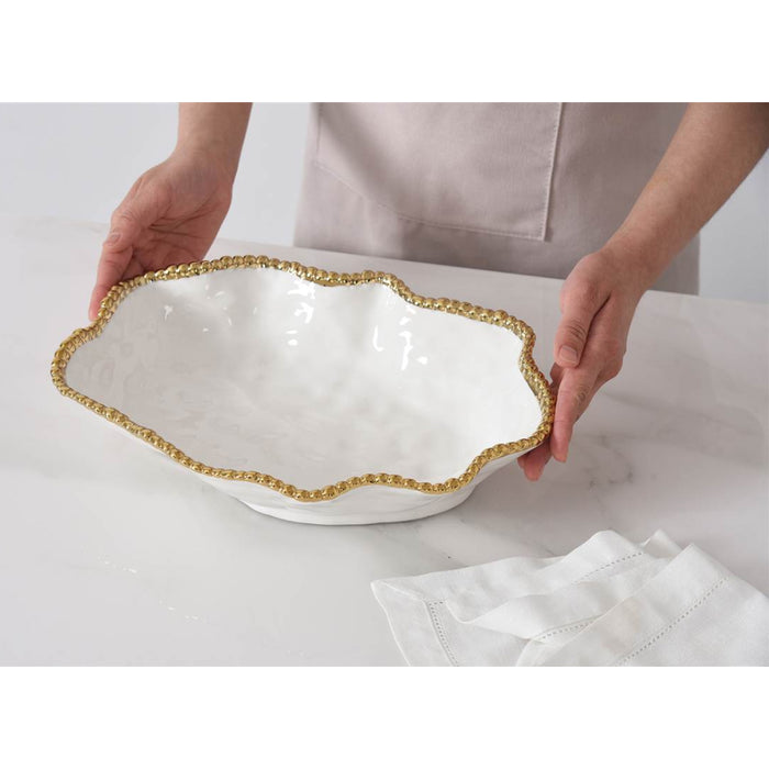 Pampa Bay 12" x 9" Golden Salerno Oval Porcelain Serving Bowl - CER1136WG