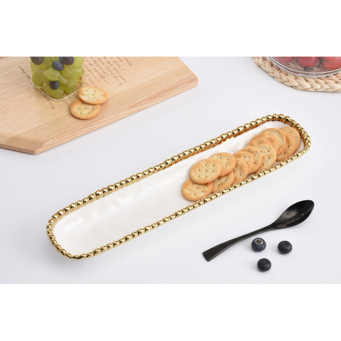 Pampa Bay 14" x 3.5" Golden Salerno Oval Porcelain Cracker Tray - 6/Case - CER1150WG