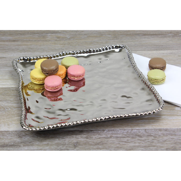 Pampa Bay 11" x 11" Verona Silver Square Porcelain Serving Platter - 2/Case - CER1400