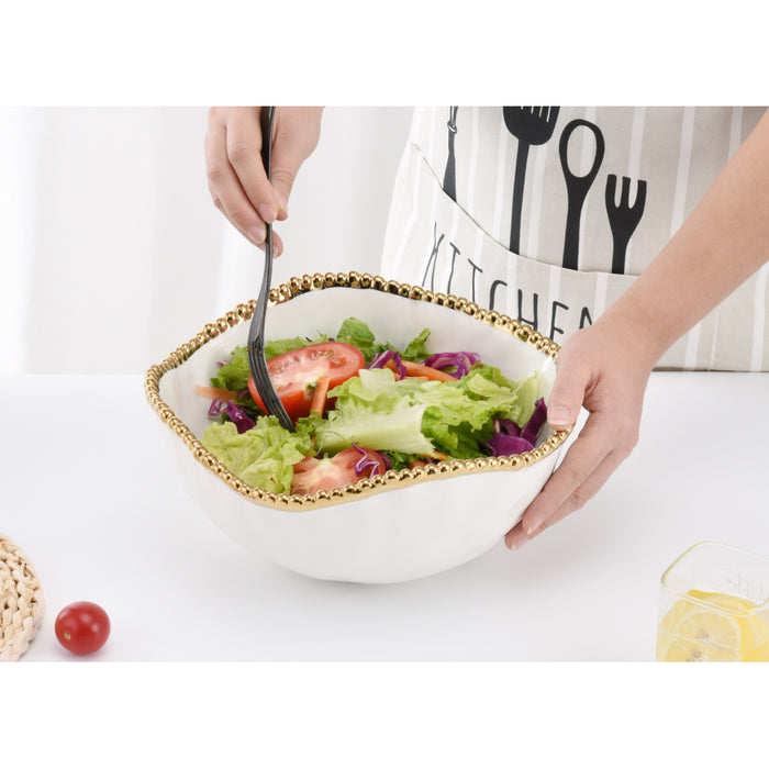 Pampa Bay 10.5" Golden Salerno Round Porcelain Large Salad Bowl - 2/Case - CER1721WG