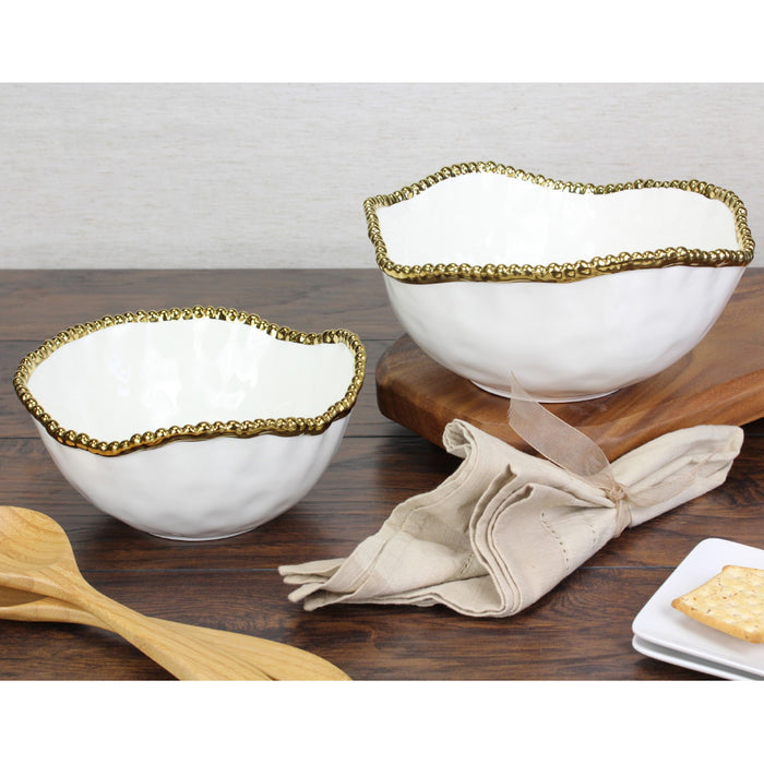 Pampa Bay 10.5" Golden Salerno Round Porcelain Large Salad Bowl - 2/Case - CER1721WG