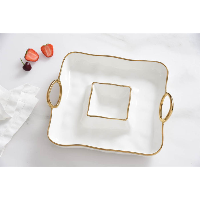 Pampa Bay 11.5" Golden Handles Square Porcelain Chip & Dip Serving Plate - CER1785WG