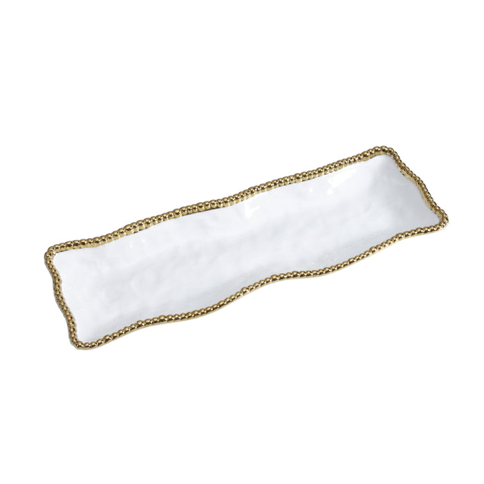 Pampa Bay 19" x 6.5" Golden Salerno Rectangular Porcelain Serving Plate - CER2109WG