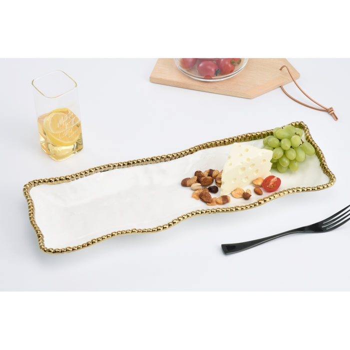 Pampa Bay 19" x 6.5" Golden Salerno Rectangular Porcelain Serving Plate - CER2109WG