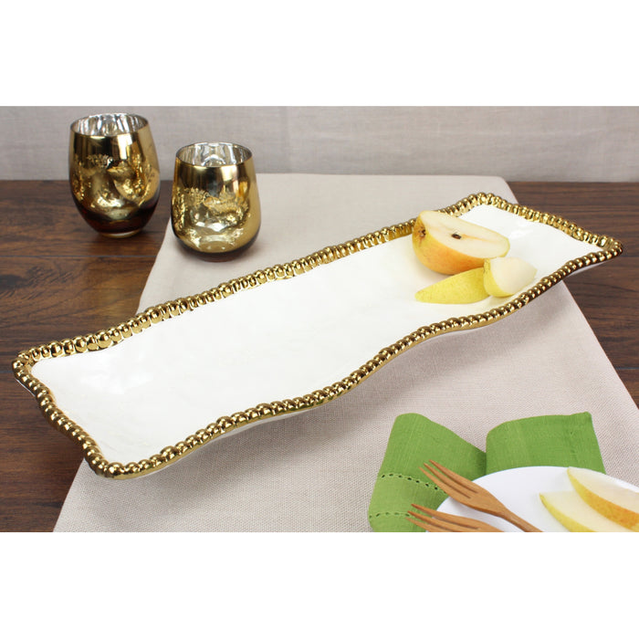 Pampa Bay 19" x 6.5" Golden Salerno Rectangular Porcelain Serving Plate - CER2109WG
