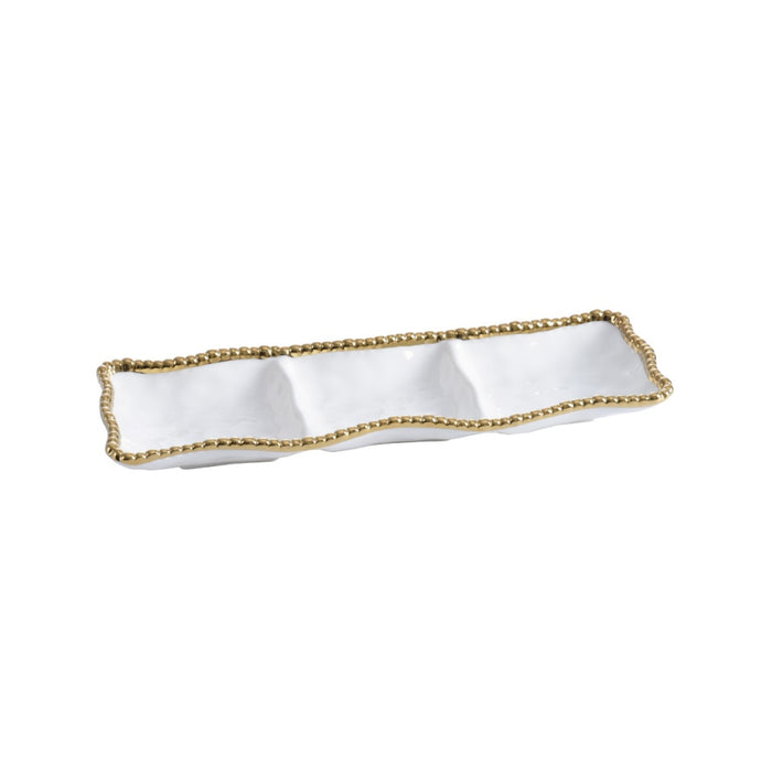 Pampa Bay 3-Section Golden Salerno Rectangular Porcelain Serving Plate - 2/Case - CER2426WG