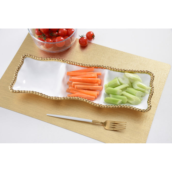 Pampa Bay 3-Section Golden Salerno Rectangular Porcelain Serving Plate - 2/Case - CER2426WG