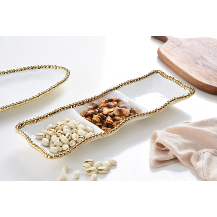 Pampa Bay 3-Section Golden Salerno Rectangular Porcelain Serving Plate - 2/Case - CER2426WG