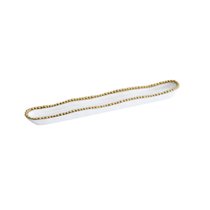 Pampa Bay 14" x 1.75" Golden Salerno Oval Porcelain Long Olive Serving Plate - 6/Case - CER2428WG