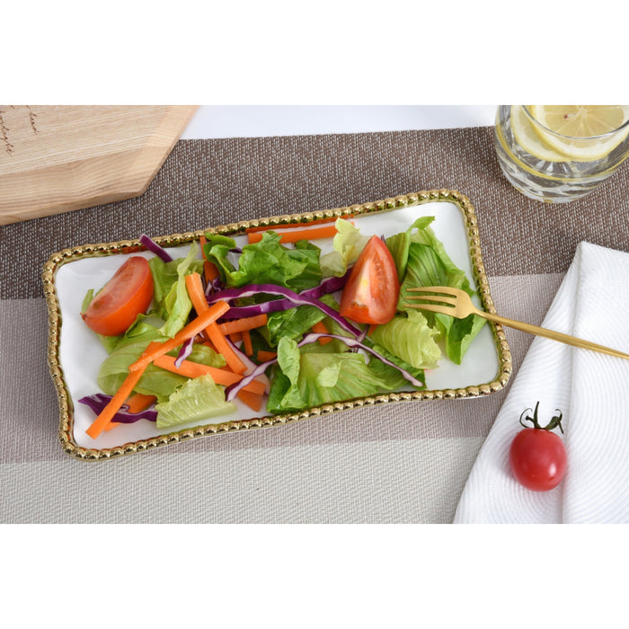 Pampa Bay 10" x 5" Golden Salerno Rectangular Porcelain Small Serving Tray - 3/Case - CER2431WG