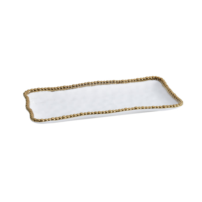 Pampa Bay 13.75" x 6.25" Golden Salerno Rectangular Porcelain Medium Serving Tray - 3/Case - CER2432WG