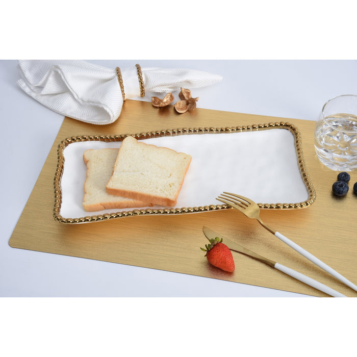 Pampa Bay 13.75" x 6.25" Golden Salerno Rectangular Porcelain Medium Serving Tray - 3/Case - CER2432WG
