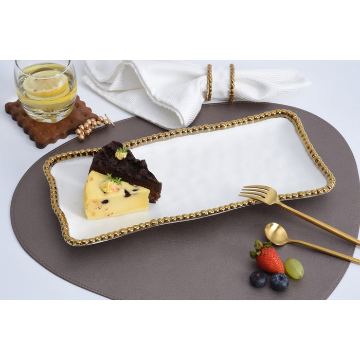 Pampa Bay 13.75" x 6.25" Golden Salerno Rectangular Porcelain Medium Serving Tray - 3/Case - CER2432WG