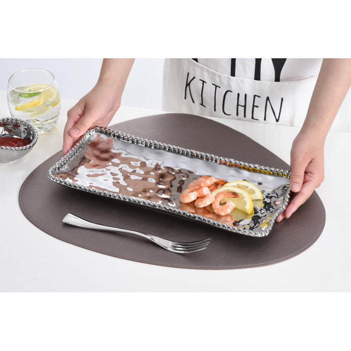 Pampa Bay 13.75" x 6.25" Verona Silver Rectangular Porcelain Medium Serving Plate - 3/Case - CER2432