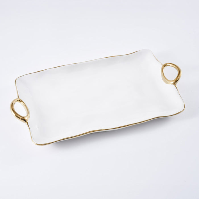 Pampa Bay 17.5" x 9.5" Golden Handles Rectangular Porcelain Large Serving Plate - CER2610WG