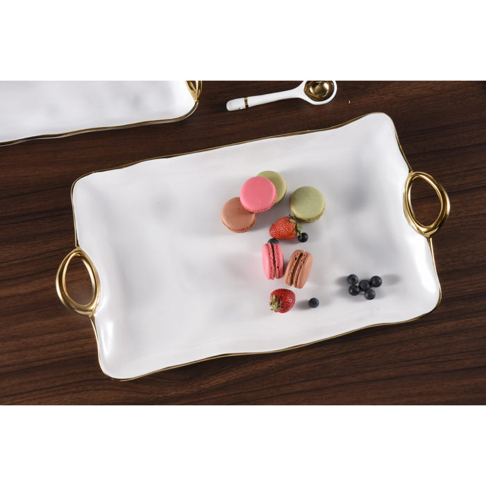 Pampa Bay 17.5" x 9.5" Golden Handles Rectangular Porcelain Large Serving Plate - CER2610WG
