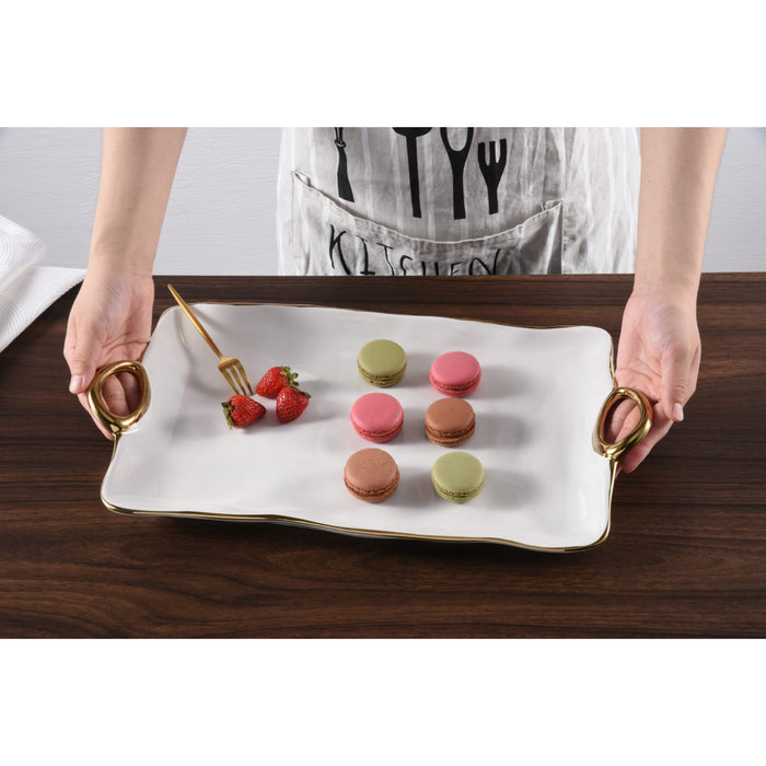 Pampa Bay 17.5" x 9.5" Golden Handles Rectangular Porcelain Large Serving Plate - CER2610WG