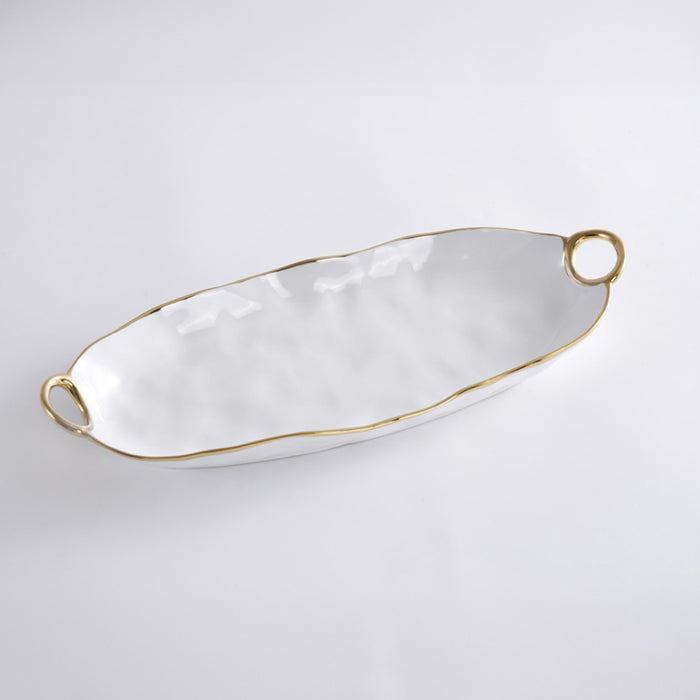 Pampa Bay 19.5" x 7.5" Golden Handles Oval Porcelain Deep Long Serving Plate - CER2673WG