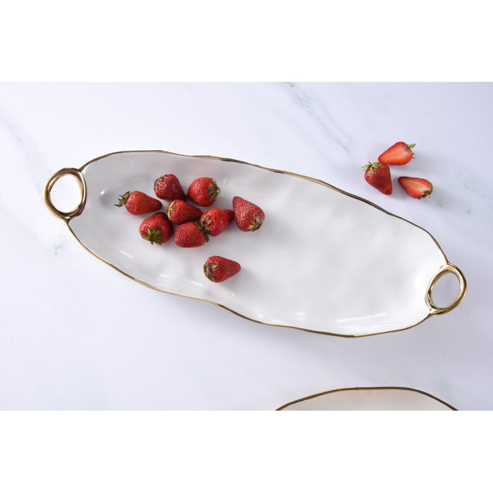 Pampa Bay 19.5" x 7.5" Golden Handles Oval Porcelain Deep Long Serving Plate - CER2673WG