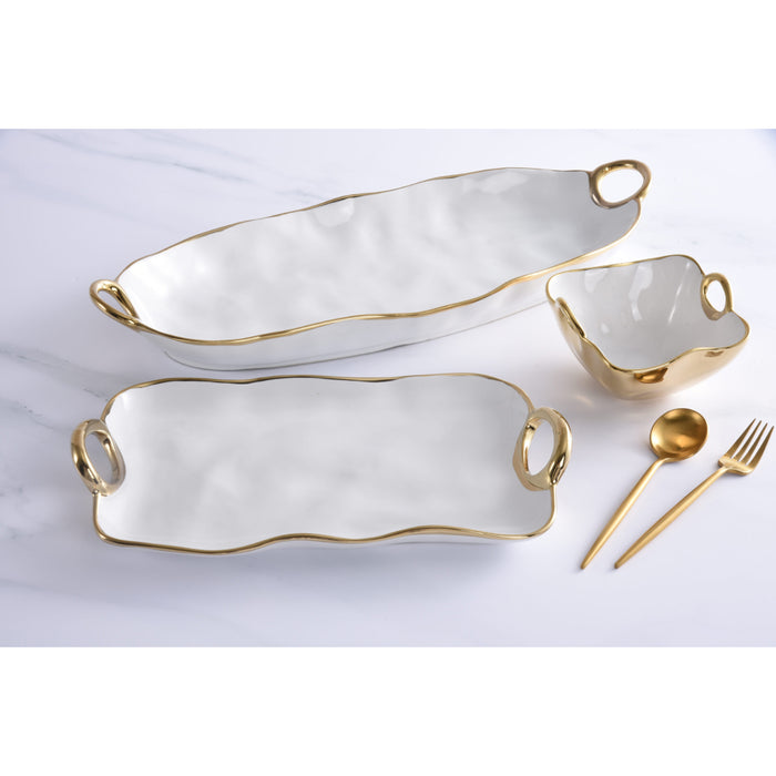 Pampa Bay 19.5" x 7.5" Golden Handles Oval Porcelain Deep Long Serving Plate - CER2673WG