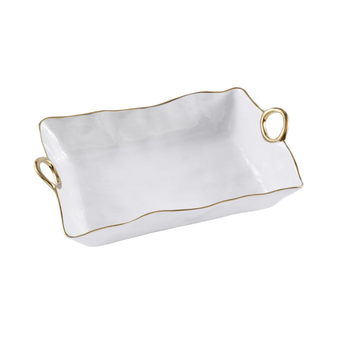 Pampa Bay 17" x 11.5" Golden Handles Rectangular Porcelain Large Deep Serving Plate - CER2674WG