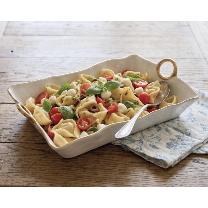 Pampa Bay 17" x 11.5" Golden Handles Rectangular Porcelain Large Deep Serving Plate - CER2674WG