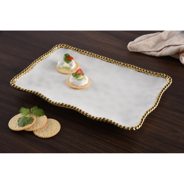 Pampa Bay 11" x 7.5" Golden Salerno Rectangular Porcelain Small Serving Plate - 2/Case - CER2713WG