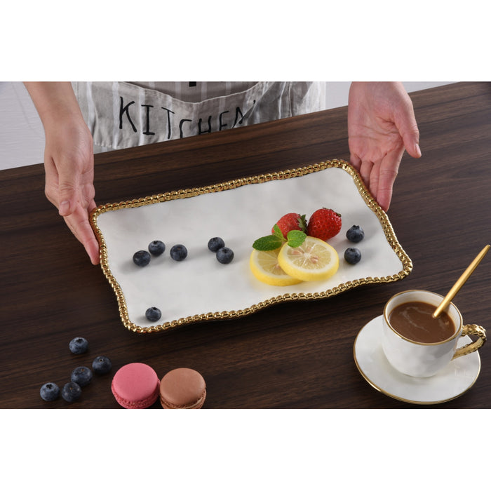 Pampa Bay 11" x 7.5" Golden Salerno Rectangular Porcelain Small Serving Plate - 2/Case - CER2713WG